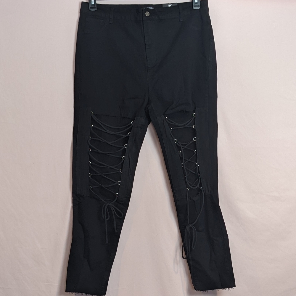 Fashion Nova Nicola High Rise Lace Up Skinny Jeans in Black Size 3X